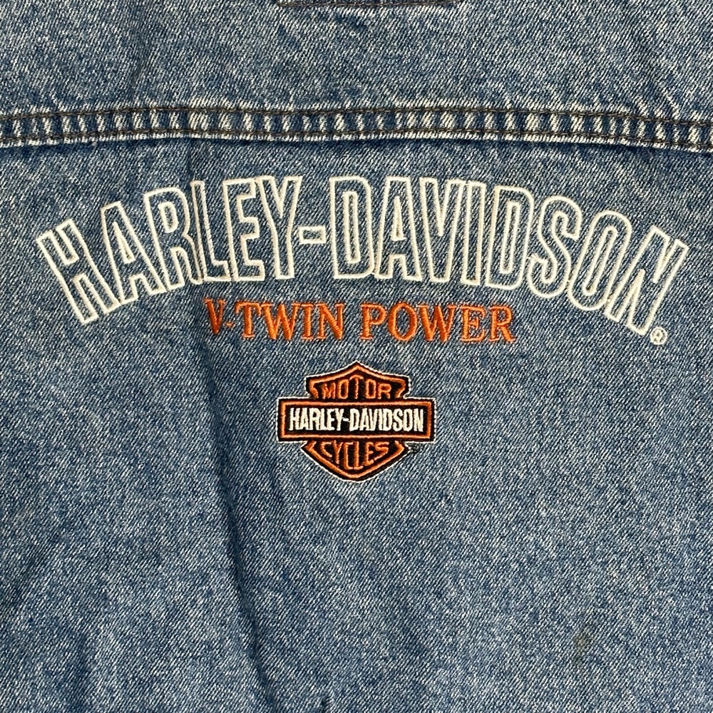 Vintage HARLEY DAVIDSON mens jean jacket Sz L V-Twin Power Fleece Liner N6 - Picture 4 of 7